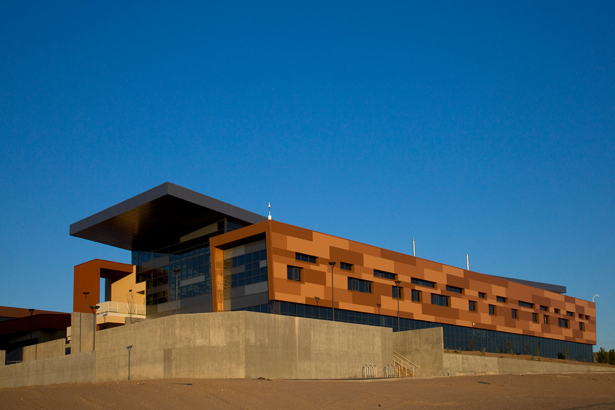 Architectural sunset view of Atrisco Academy High School - Albuquerque, NM